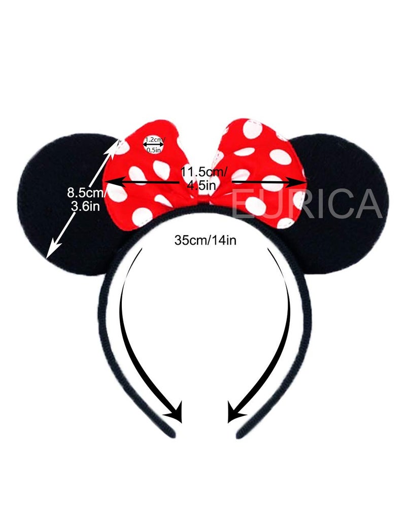 EUICAE Mouse Ears Headband Adult Headband Mouse Costume Solid Back Red Pink Bow for Birthday Party Theme Park Costume Play Celebration Pack of 12 (Black & Red & Pink) - Image 2